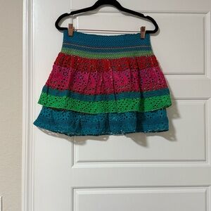 Alice + Olivia Vibrant Layered Crochet Mini Skirt